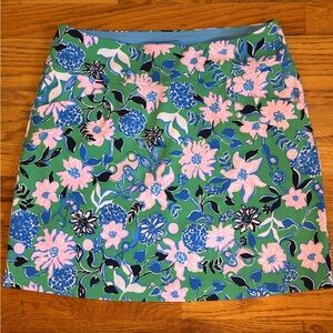 Lilly Pulitzer Green Mini Skirt with Pink & Blue Floral Print